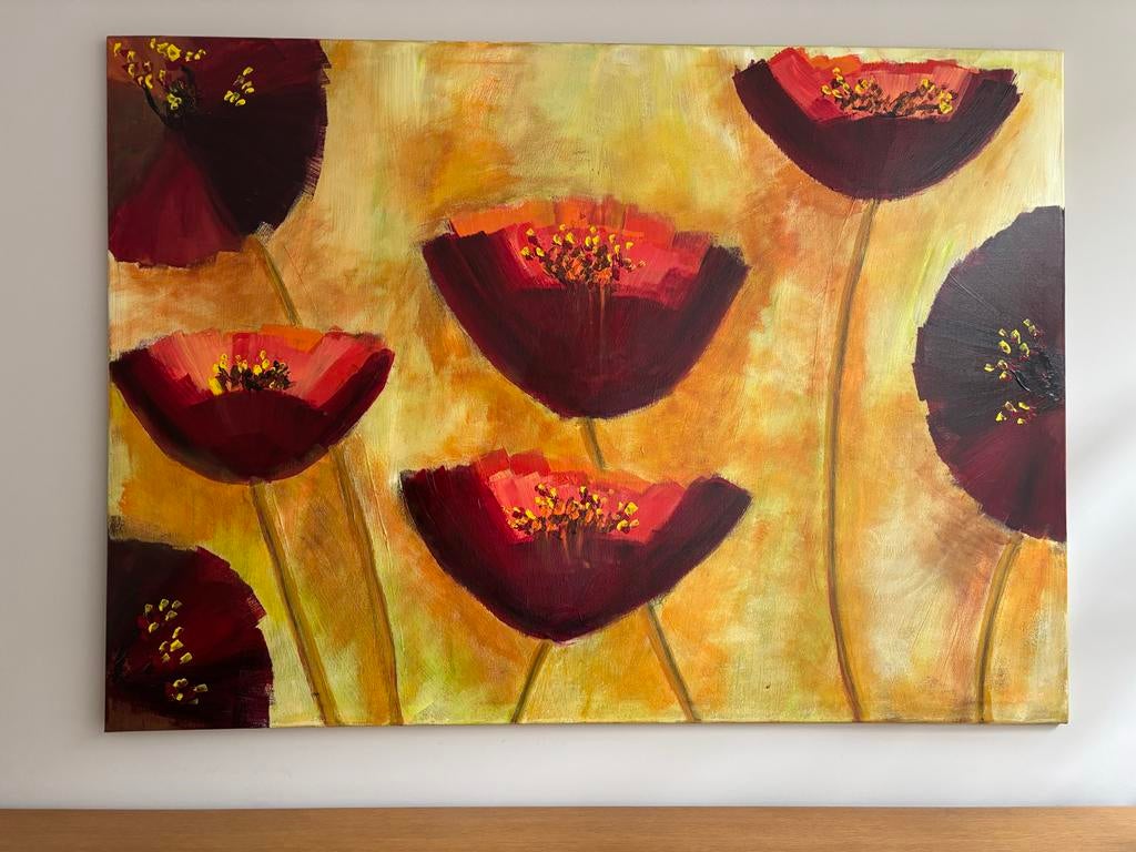 Schilderij met klaprozen, 140x100cm, Antiek en Kunst, Kunst | Schilderijen | Abstract, Ophalen