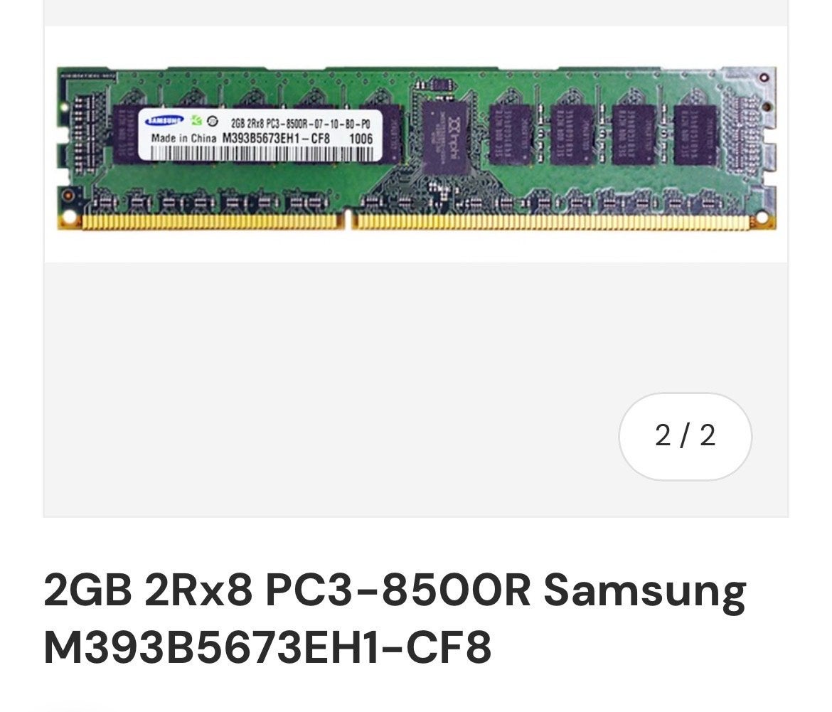 Samsung 2GB PC3-8500R DDR3 RAM Geheugenmodule, Computers en Software, RAM geheugen, Gebruikt, Server, 2 GB, DDR3, Ophalen of Verzenden