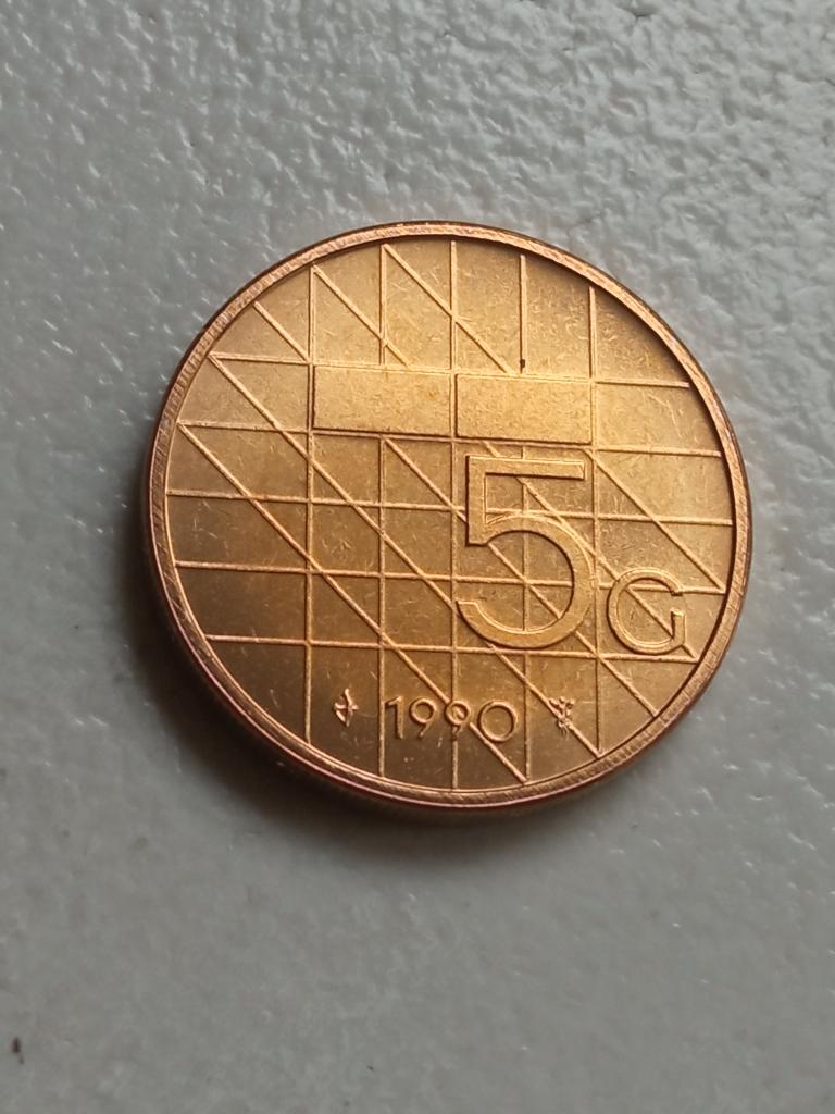 Nederland 5 gulden 1990., Postzegels en Munten, Munten | Nederland, Ophalen of Verzenden, Koningin Beatrix, 5 gulden, Losse munt