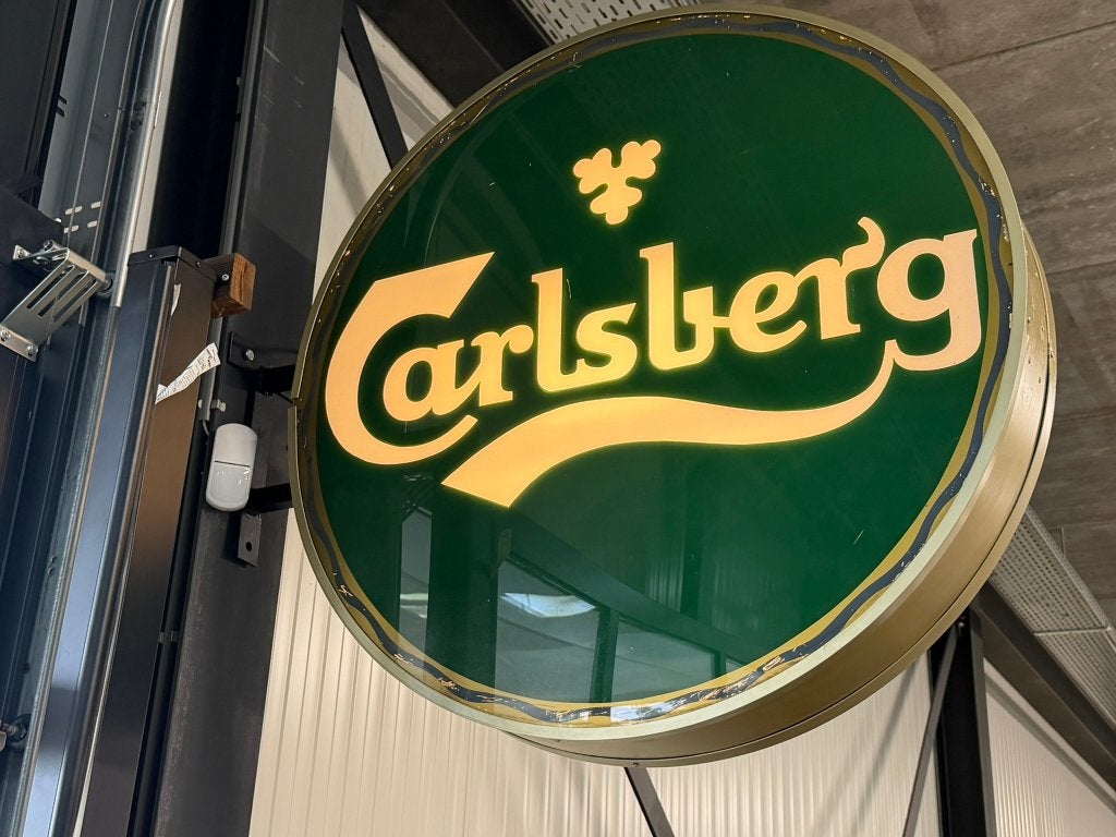 XL Carlsberg lichtbak zeer groot verlicht dubbelzijdig, Ophalen, Gebruikt, Reclamebord, Plaat of Schild, Overige merken