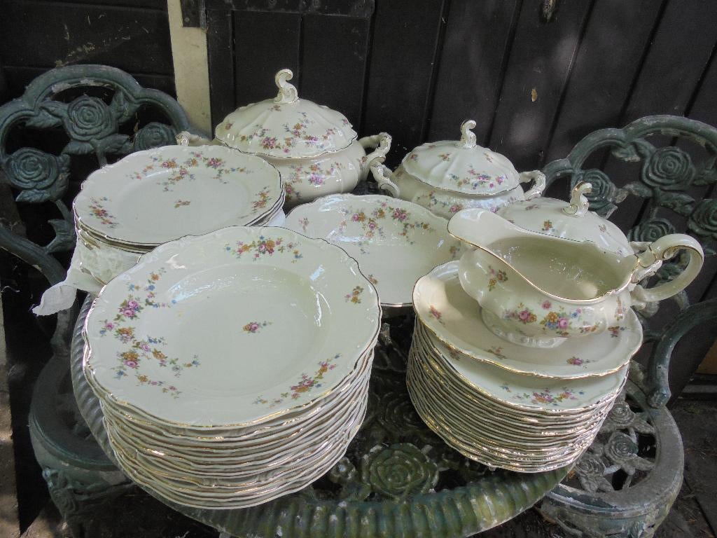 Enorm!! 12 persoons Servies Hertel Jacob Bavaria roosjes, Ophalen of Verzenden