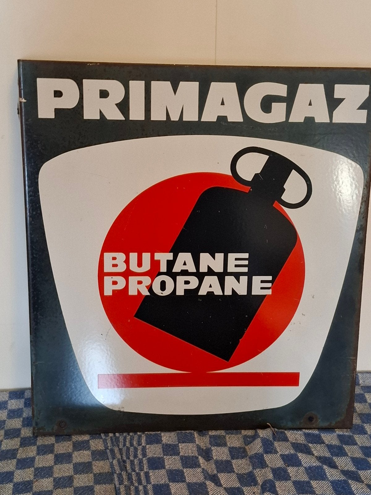 emaille bord primagaz, Ophalen of Verzenden