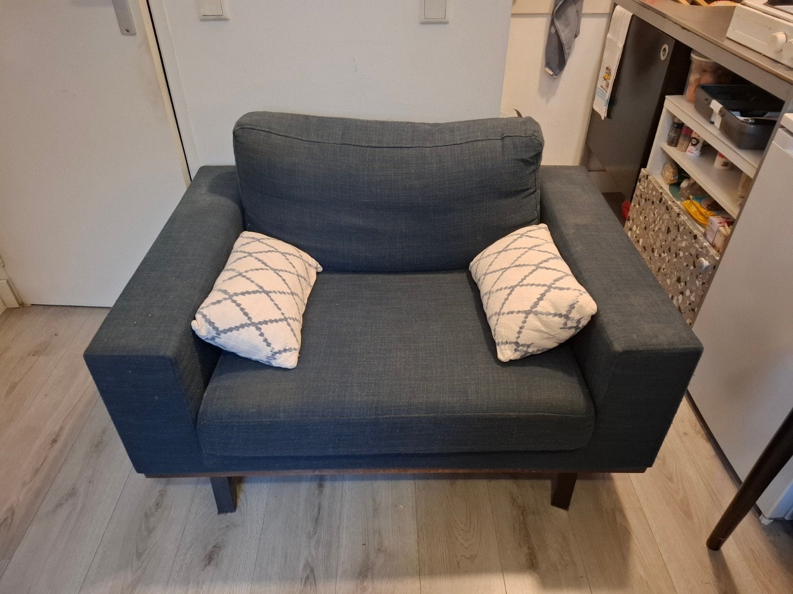 Comfortabele donkerblauwe fauteuil / bankje, Gebruikt, 75 tot 100 cm, Ophalen of Verzenden, 75 tot 100 cm