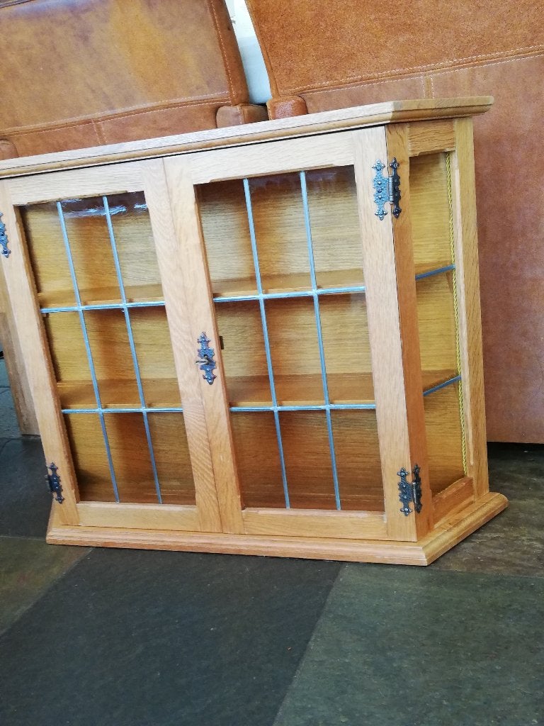 Hangkastje met glazen deurtjes, zeer mooi afgewerkt, Ophalen, Met deur(en), Eikenhout, Zo goed als nieuw