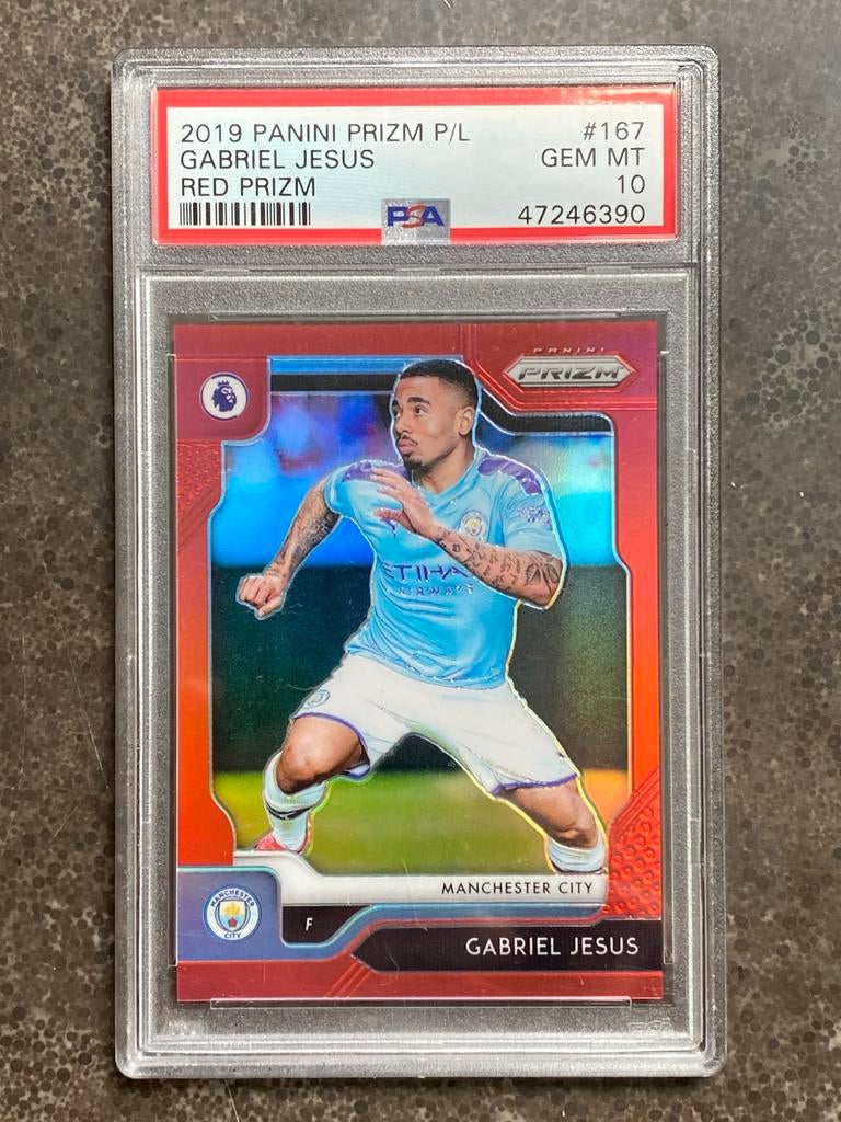 2019 Panini Prizm Gabriel Jesus Red Prizm PSA 10  020/149, Hobby en Vrije tijd, Stickers en Plaatjes, Ophalen of Verzenden, Zo goed als nieuw