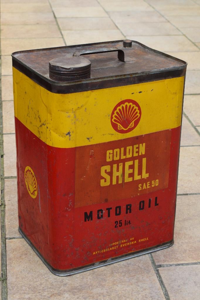 oude groote olie blik shell 25 liter Zweden 1930, Verzamelen, Merken en Reclamevoorwerpen, Ophalen of Verzenden, Gebruikt, Verpakking