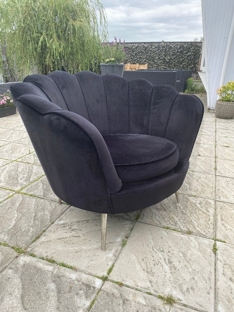 Stoel Fauteuil zwart fluweel, Ophalen, Gebruikt, Zwart, Onbekend