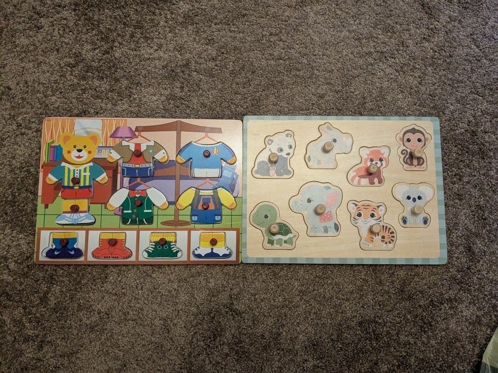 3 Houten inlegpuzzels peuter (Dieren/Ambulance) - Compleet, Gebruikt, Ophalen of Verzenden, Van hout, Minder dan 10 stukjes