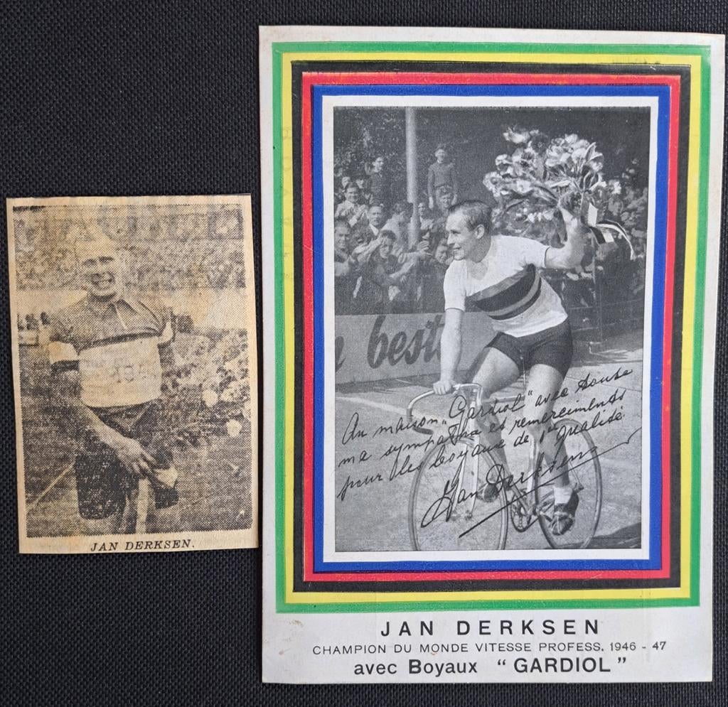 Gesigneerde Foto Wielrenner Jan Derksen,  - Wereldkampioen, Verzamelen, Ophalen of Verzenden, Gebruikt, Poster, Plaatje of Sticker