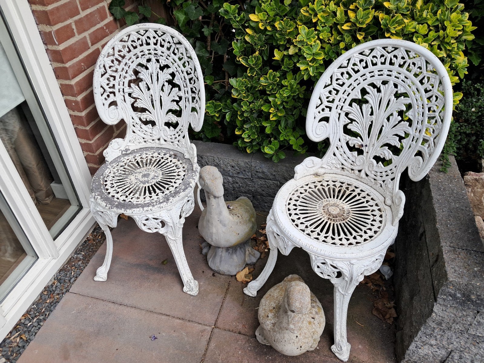 Set van 2 antieke gietijzeren tuinstoelen, Ophalen, Gebruikt, Metaal