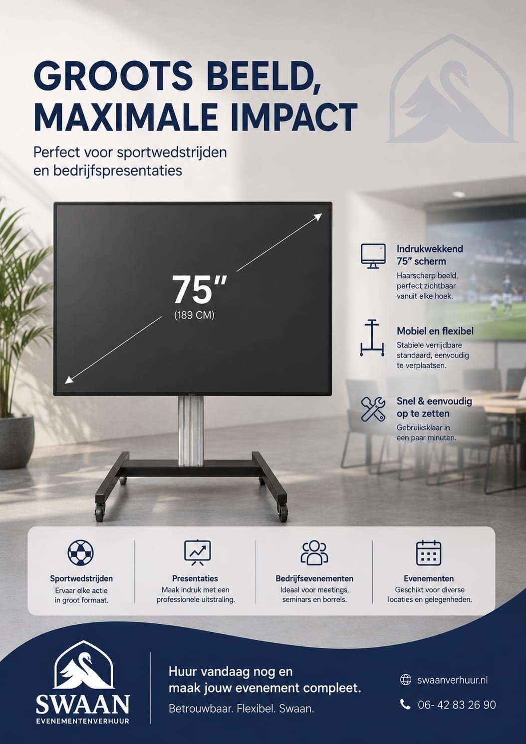 Te huur | 75" inch verrijbare tv, Ophalen, Zo goed als nieuw, Geboorte of Huwelijk