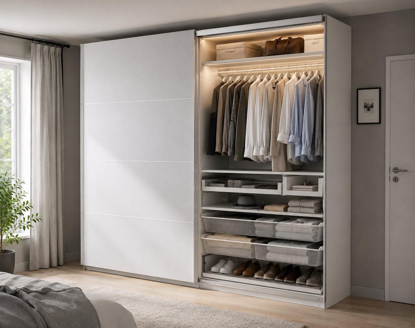 IKEA PAX kledingkast 200x60x236 cm – Schuifdeuren hoogglans, 200 cm of meer, Zo goed als nieuw, 200 cm of meer, Modern