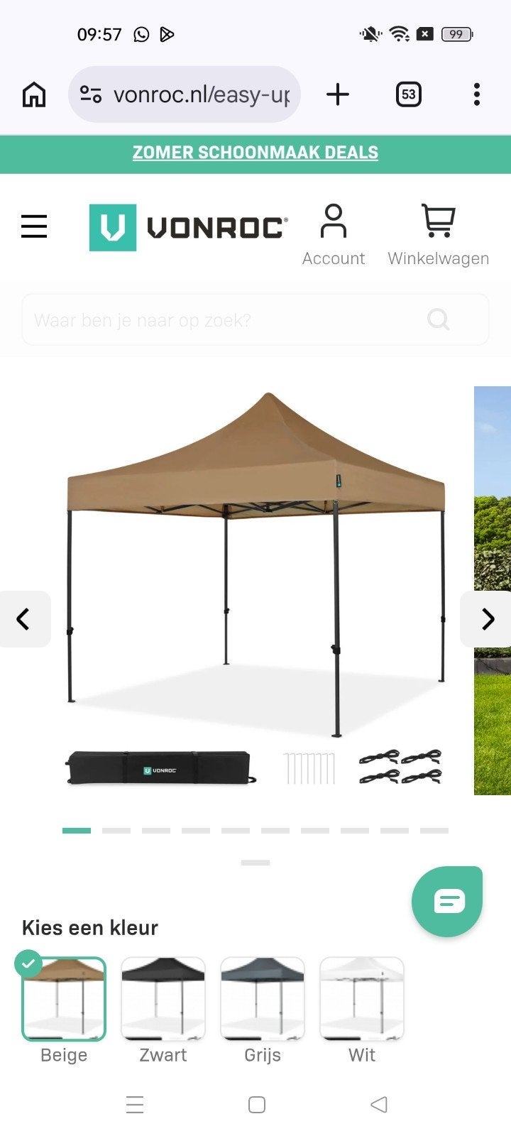 VONROC Easy-Up Partytent Beige - Snel Opzetbaar, Tuin en Terras, Ophalen, Nieuw, Minder dan 5 meter