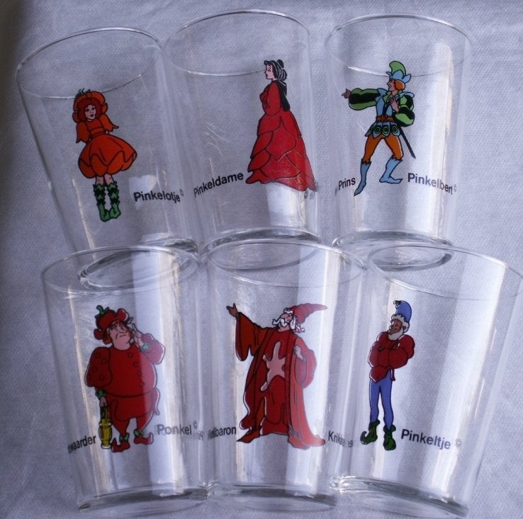 Complete set 6 verschillende Pinkeltje glazen jaren zeventig, Ophalen of Verzenden, Nieuw, Bierglas