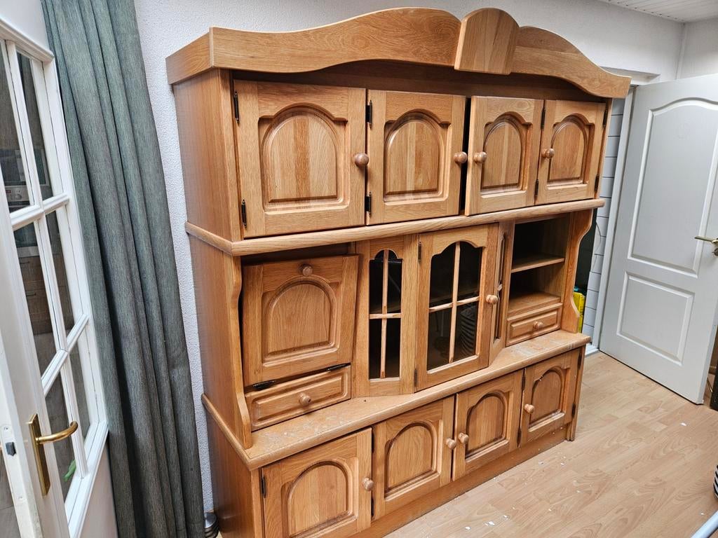 Massief eiken dressoir en vitrinekast, Ophalen, Gebruikt