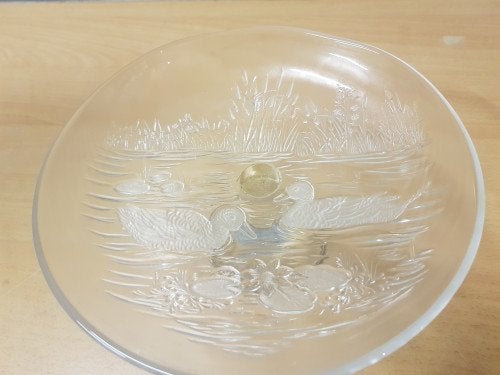 taartschaal glas met afbeeldingren eenden, Ophalen of Verzenden, 'T Olde Gre-j, Info@toldegrej.nl, Endepoelstraat 20f Didam
