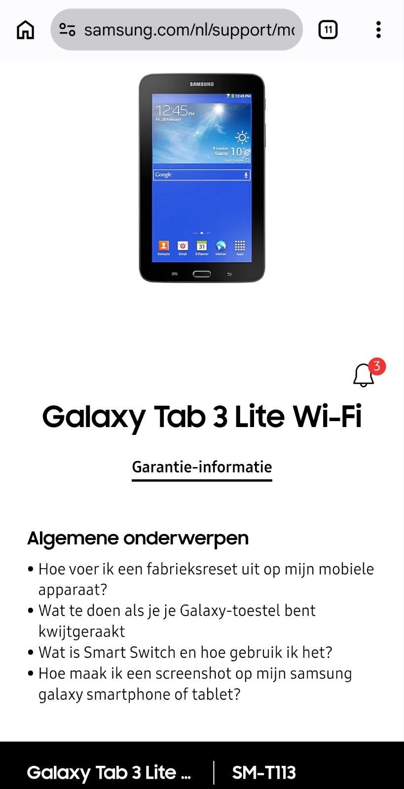 Samsung Galaxy Tab 3 Lite - USB-C kabel inbegrepen, Galaxy Tab 3 Lite, Ophalen of Verzenden, Samsung, 7 inch of minder