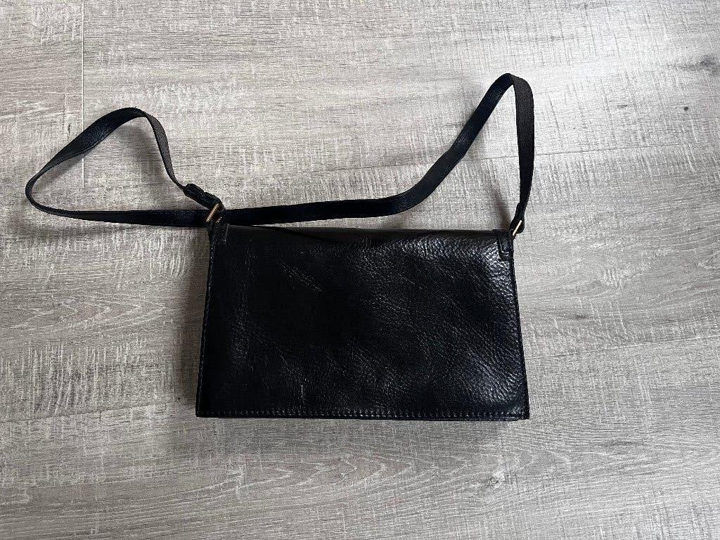 Zwarte damestas Ma'Belle Leer Leder 25 x 15,5 cm, Ophalen of Verzenden, Gebruikt, Zwart, Handtas