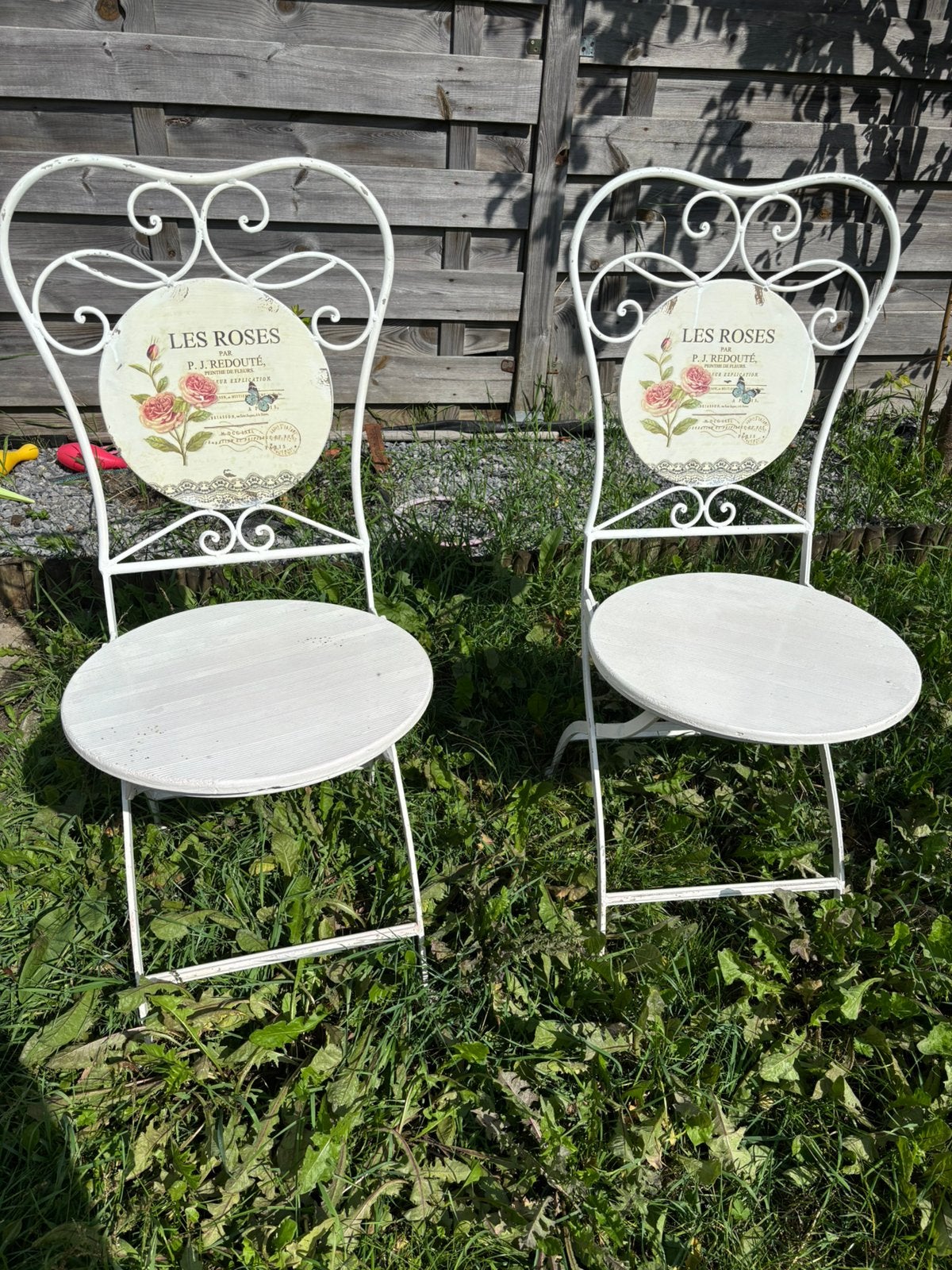 witte brocante bistroset brocante smeedijzeren tuinset, Tuin en Terras, Ophalen, Zo goed als nieuw, Metaal