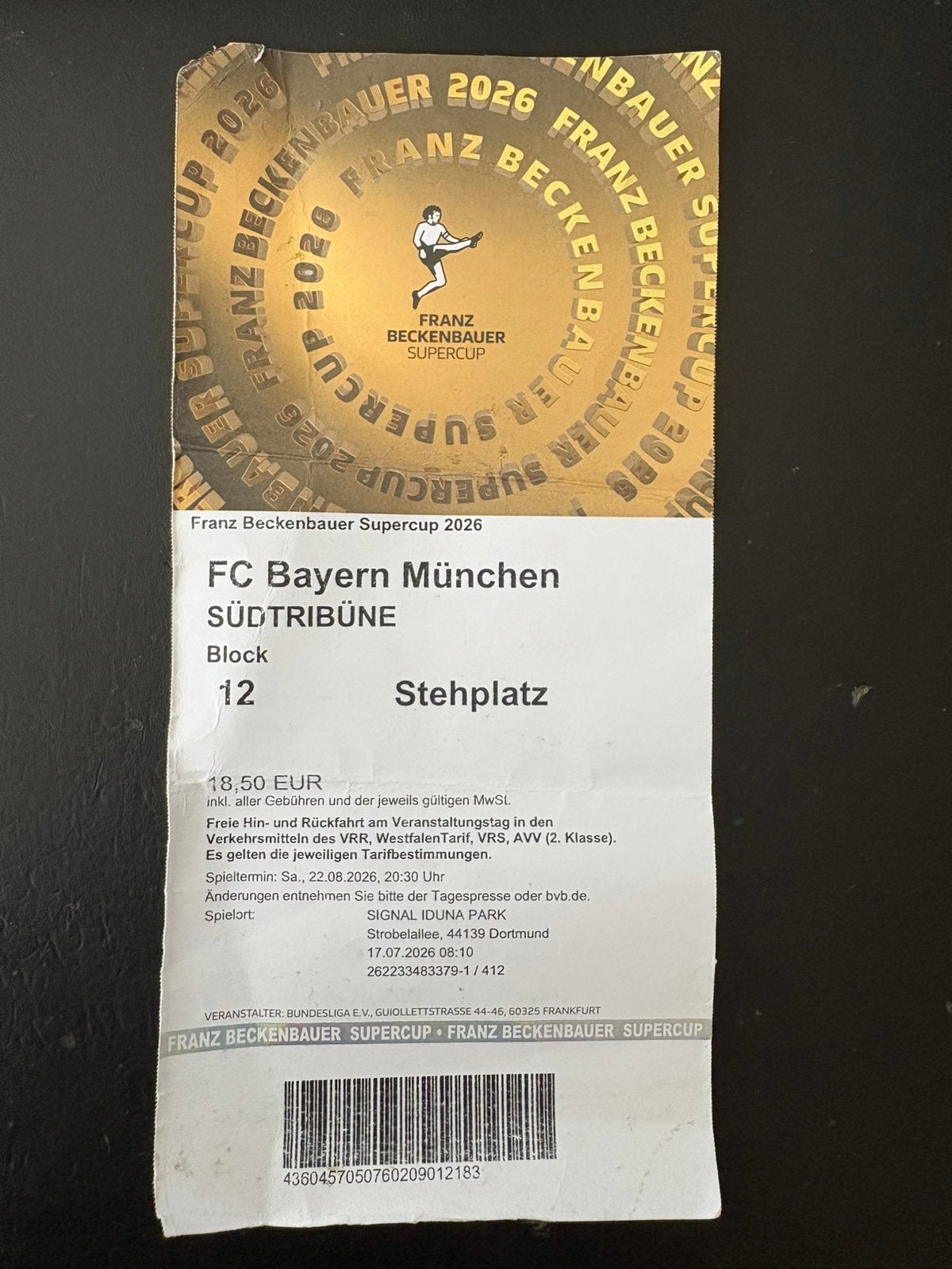 Kaartje Borussia Dortmund - Bayern München, Eén persoon, Augustus, Buitenland