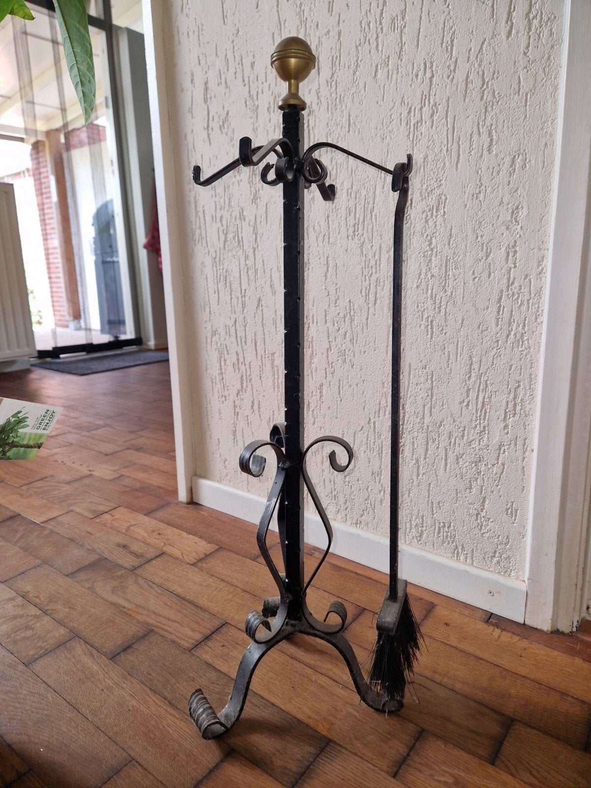 Haard accessoires - Zwart smeedijzer met messing, Ophalen, Gebruikt, Houthaard