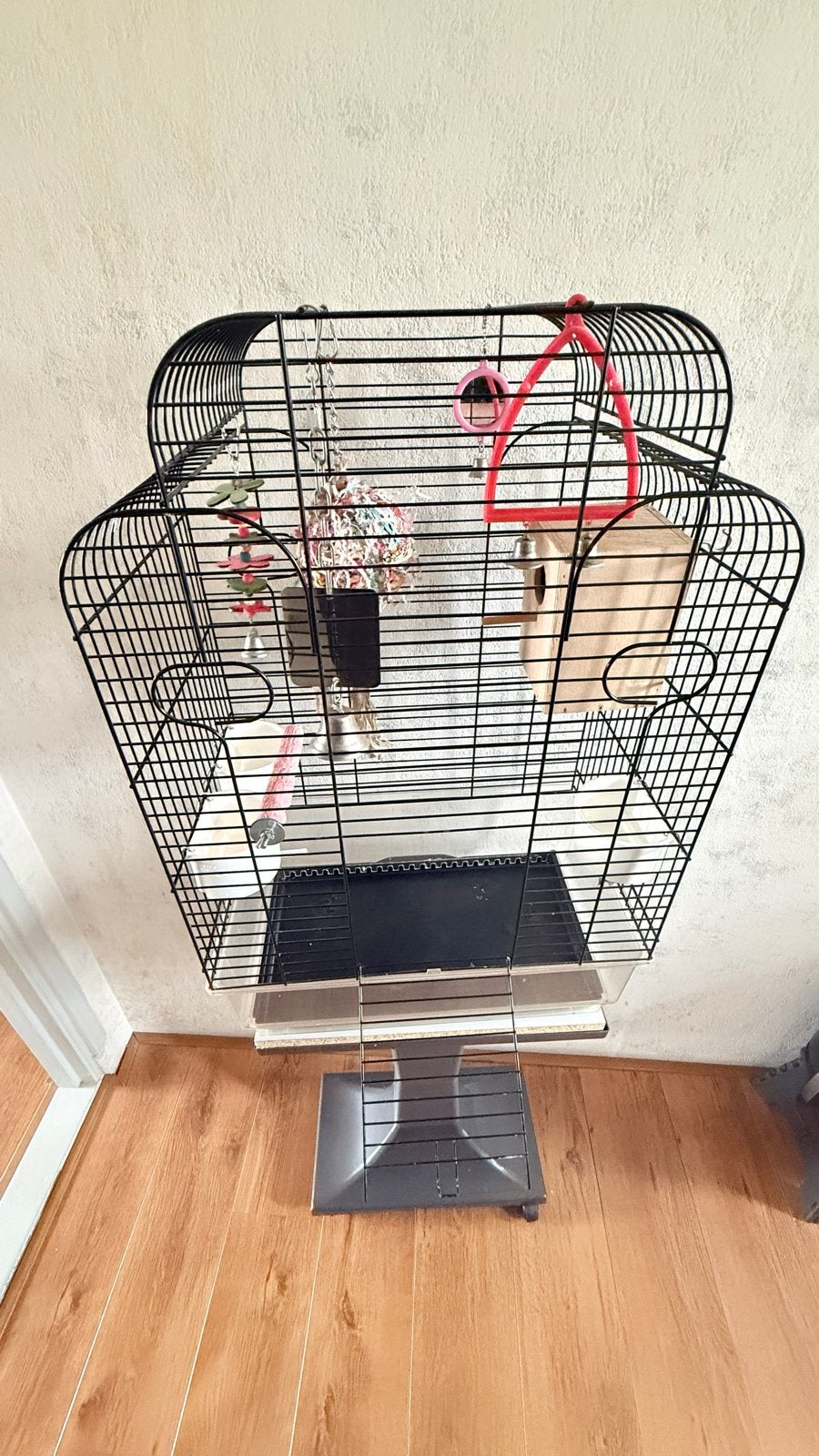 Gebruikte vogelkooi met heel veel speeltjes, Ophalen, Gebruikt, Kooi-accessoires