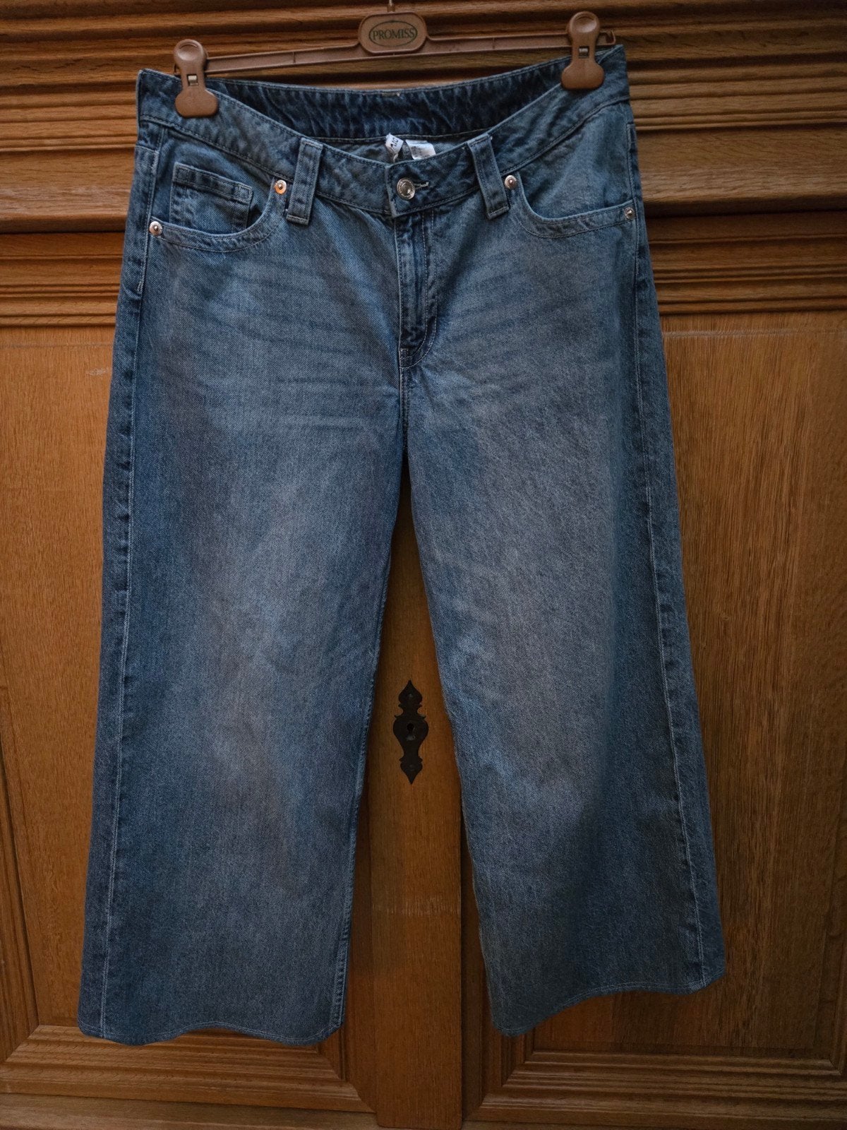 H&M Wide Leg Jeans Mid Waist Maat 44, H&M, Ophalen of Verzenden, Blauw