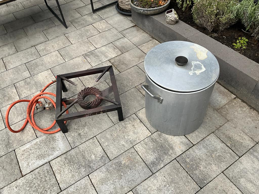 Gasbrander met grote mosselpan, Ophalen of Verzenden, Gebruikt