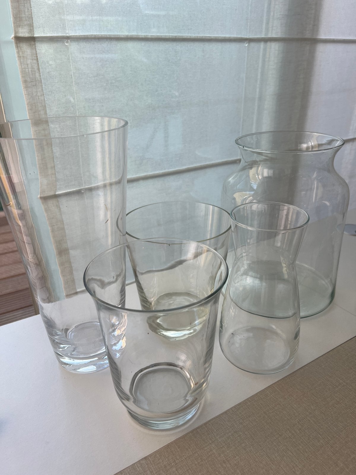 Set van 5 glazen vazen/potten - diverse maten, Ophalen, Gebruikt, Transparant, Glas