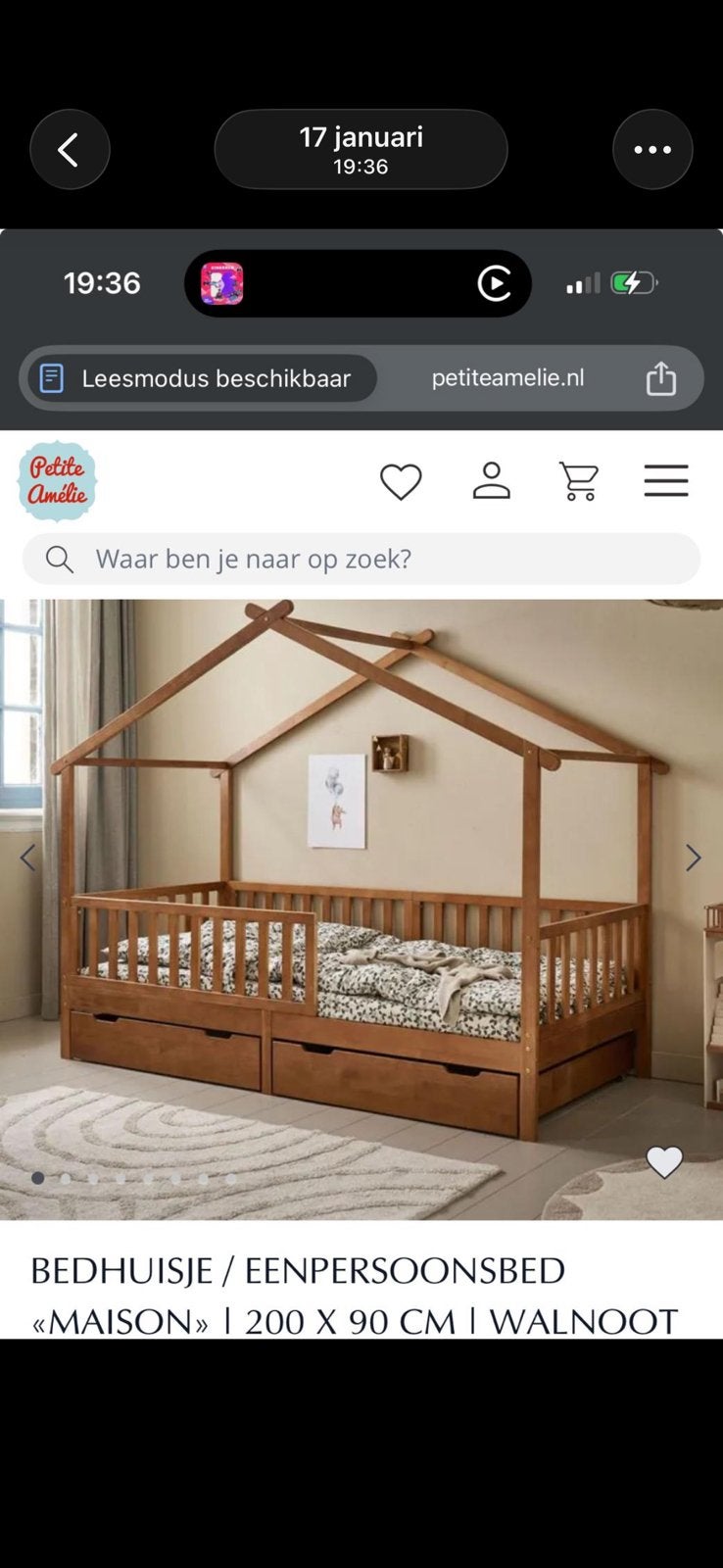 Kinderbed, Ophalen, 85 tot 100 cm, Zo goed als nieuw, Lattenbodem