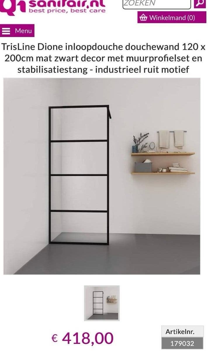 TrisLine Dione inloopdouche douchewand, Ophalen, Overige typen, Nieuw, Minder dan 100 cm