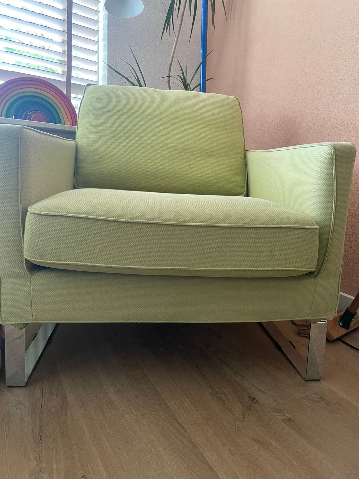 Gratis - limoengroene stoel, Huis en Inrichting, Ophalen, Zo goed als nieuw, 75 tot 100 cm, 50 tot 75 cm