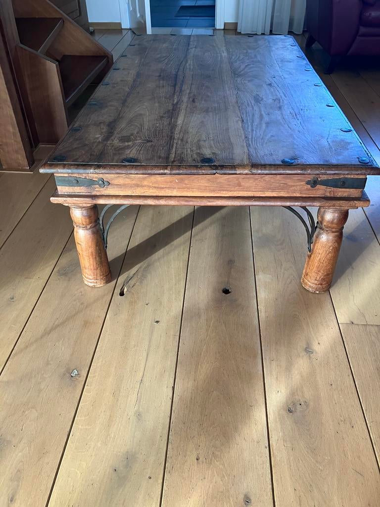 Robuuste massief houten salontafel - Landelijk/Industrieel, Huis en Inrichting, Tafels | Salontafels, Ophalen, Gebruikt, 100 tot 150 cm