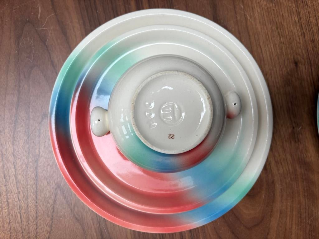 Vintage DDR Colditz servies - retro kleurverloop - 4 persoon, Ophalen, Gebruikt, Overige stijlen, Porselein