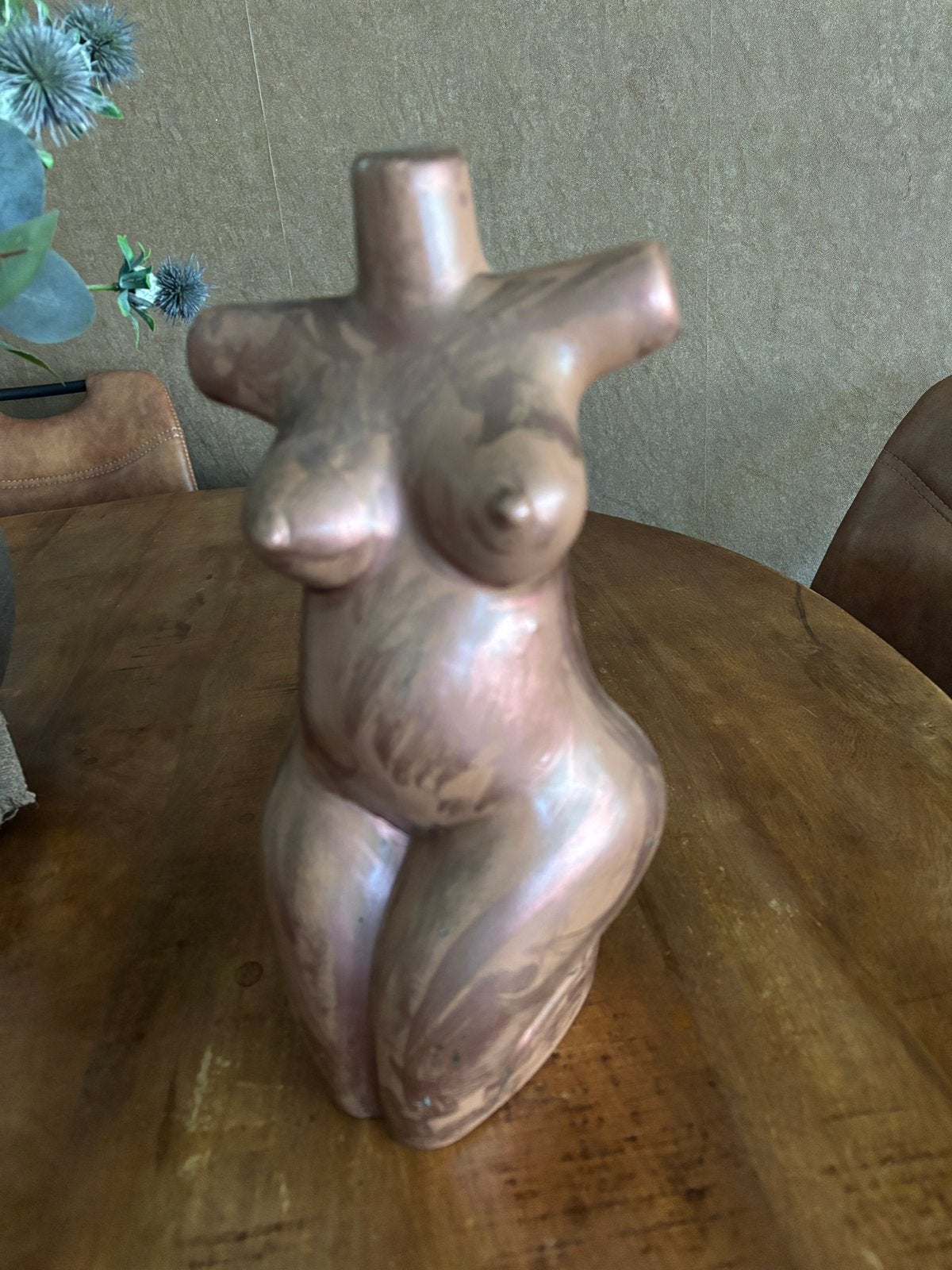 Uniek Barnsteen vrouwentorso beeld 30 cm | Koper/Brons look, Ophalen, Zo goed als nieuw