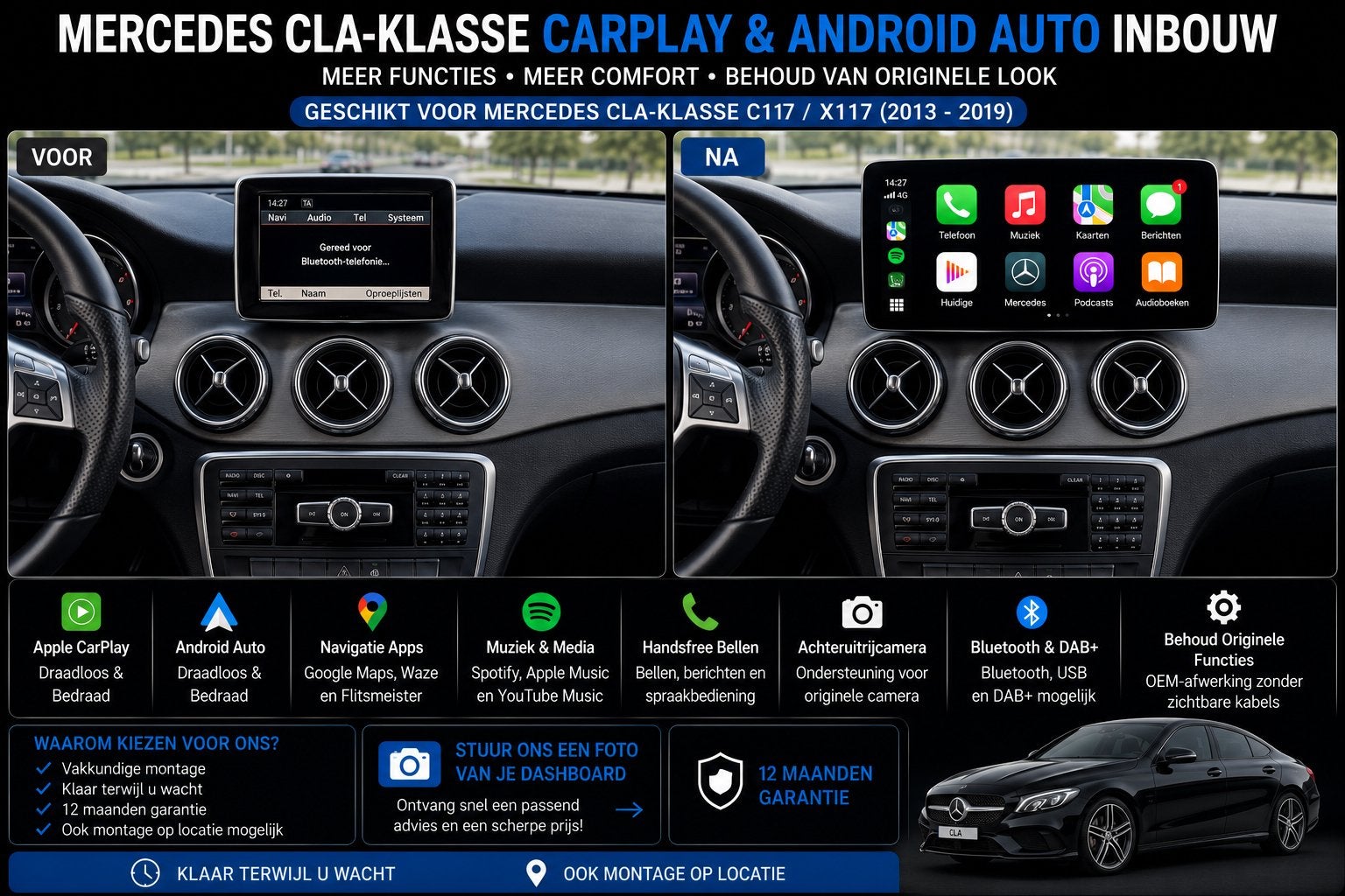 Mercedes CLA CarPlay & Android Auto Inbouw, Ophalen, Nieuw