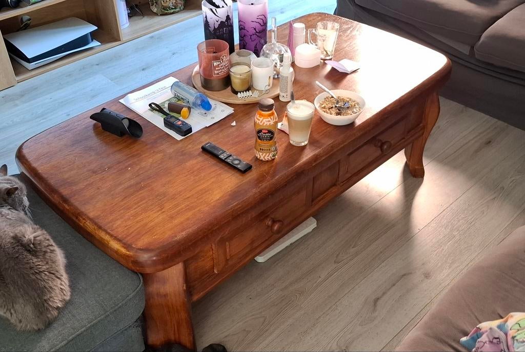 Houten tafel met 2 lades, Huis en Inrichting, Ophalen of Verzenden, Rechthoekig, 50 tot 100 cm, Minder dan 50 cm