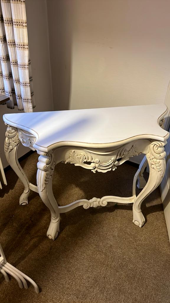 Elegante witte console tafel, barok stijl, Huis en Inrichting, Tafels | Eettafels, Ophalen, Gebruikt, 100 tot 150 cm, Tot twee personen