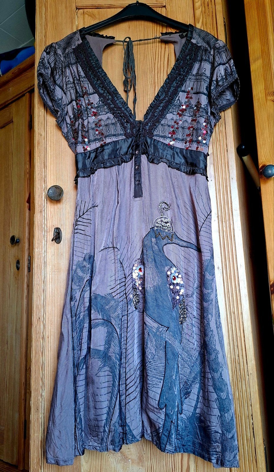 DIDI Jurk met vogelprint en pailletten, maat M, Kleding | Dames, Jurken, Maat 38/40 (M), Meerkleurig, Didi, Ophalen of Verzenden