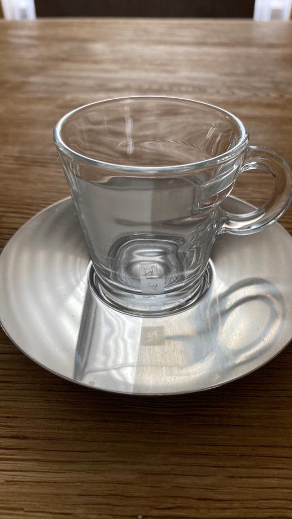 Nespresso espresso view kop en schotel glas rvs, Huis en Inrichting, Ophalen, Nieuw, Glas, Overige stijlen
