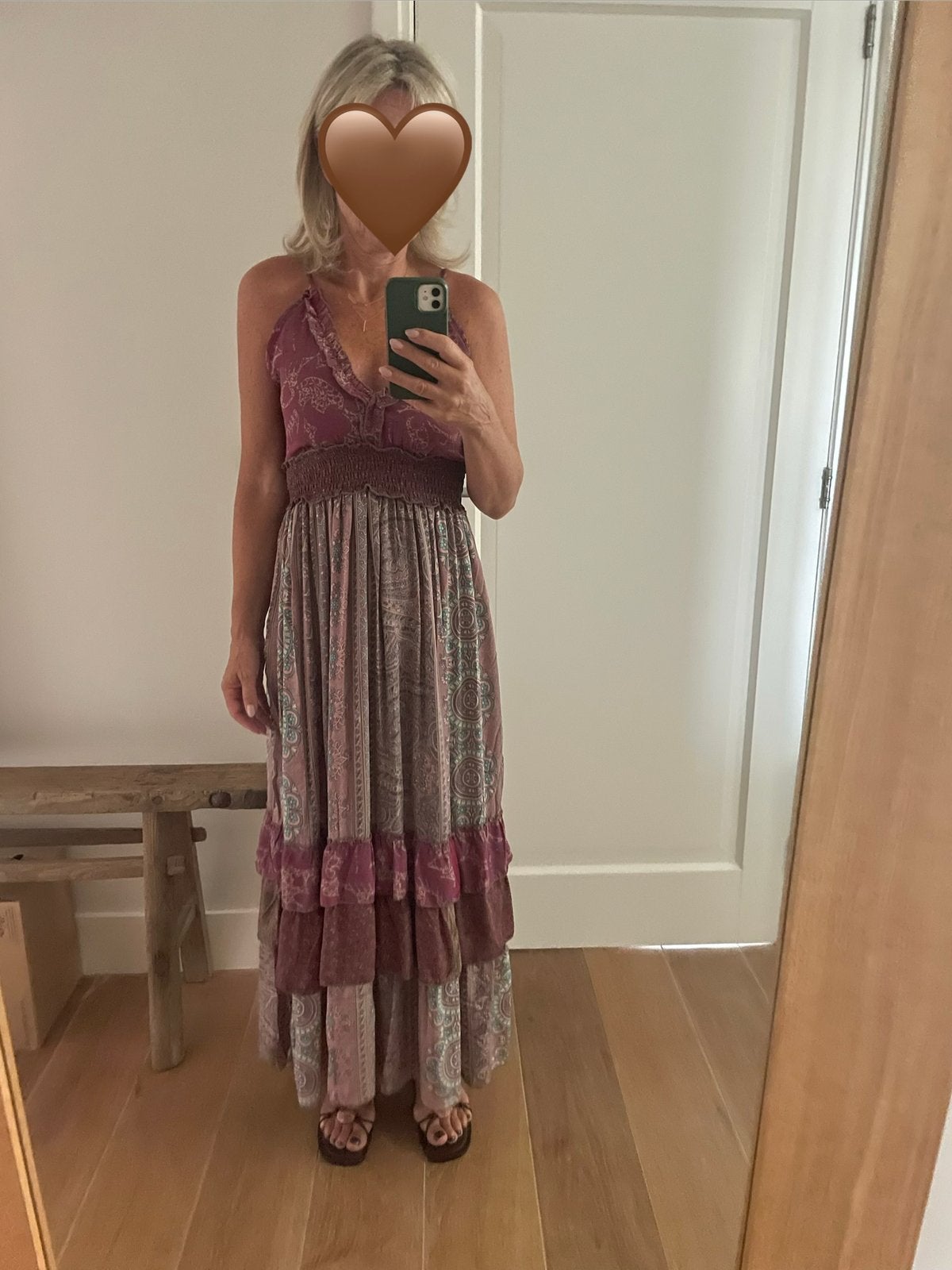 100% zijden boho maxi jurk / patchwork/ Ibiza/ Festival, Ophalen of Verzenden, Zo goed als nieuw, Meerkleurig, Onder de knie