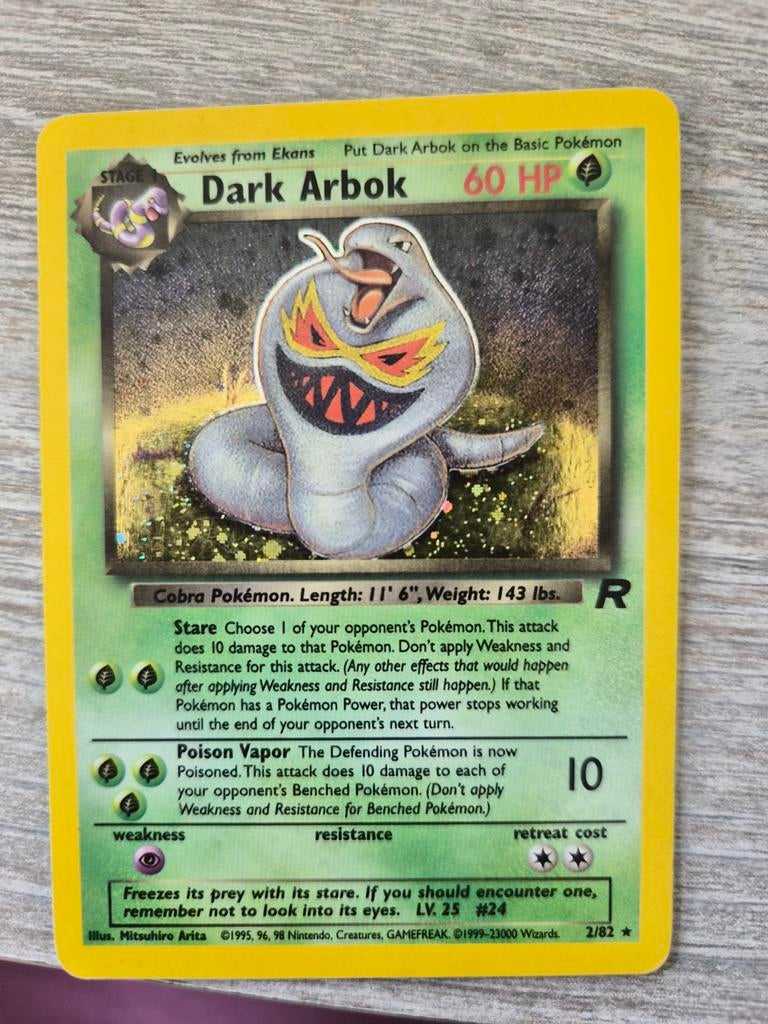 Dark Arbok holo team rocket 2/82, Ophalen of Verzenden, Zo goed als nieuw, Losse kaart, Foil