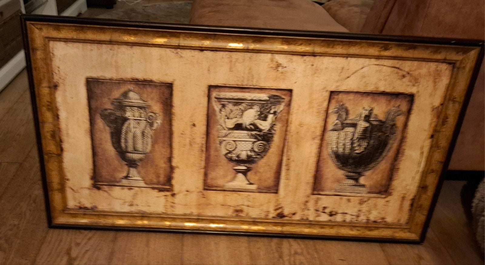 Vintage schilderij met Griekse kruiken achter glas, Antiek en Kunst, Ophalen, Print, Overige onderwerpen, Papier