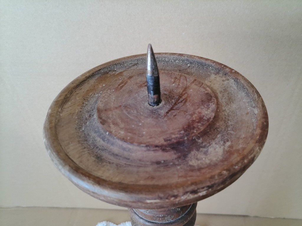 Curiosa houten kandelaar vintage grote houten kandelaar 51cm, Ophalen of Verzenden