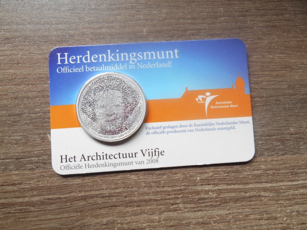 Architectuur vijfje 2008 in Coincard, Postzegels en Munten, Munten | Nederland, Ophalen of Verzenden, Koningin Beatrix, Euro's