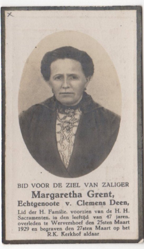 Margaretha Grent 1881 + 1929 Wervershoof, 47 jaar oud, Verzenden