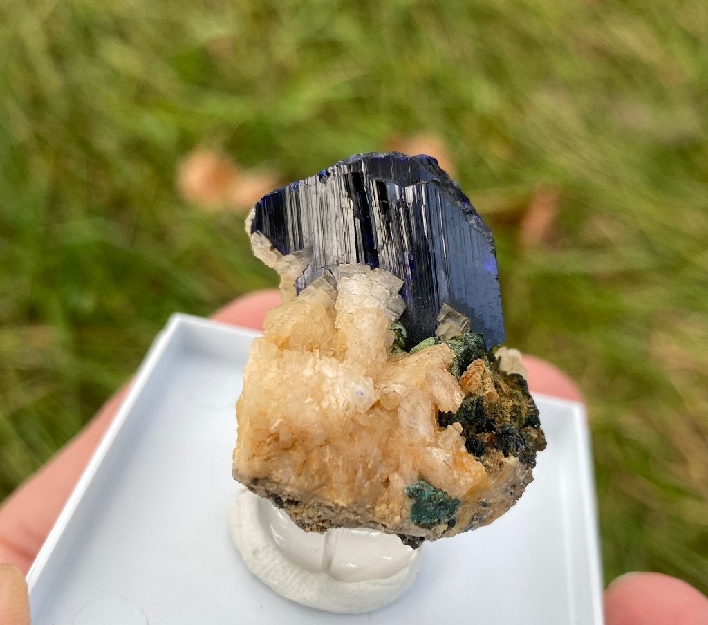 Gemmy Azuriet op dolomiet, Kerrouchen, Marokko, Verzenden, Mineraal