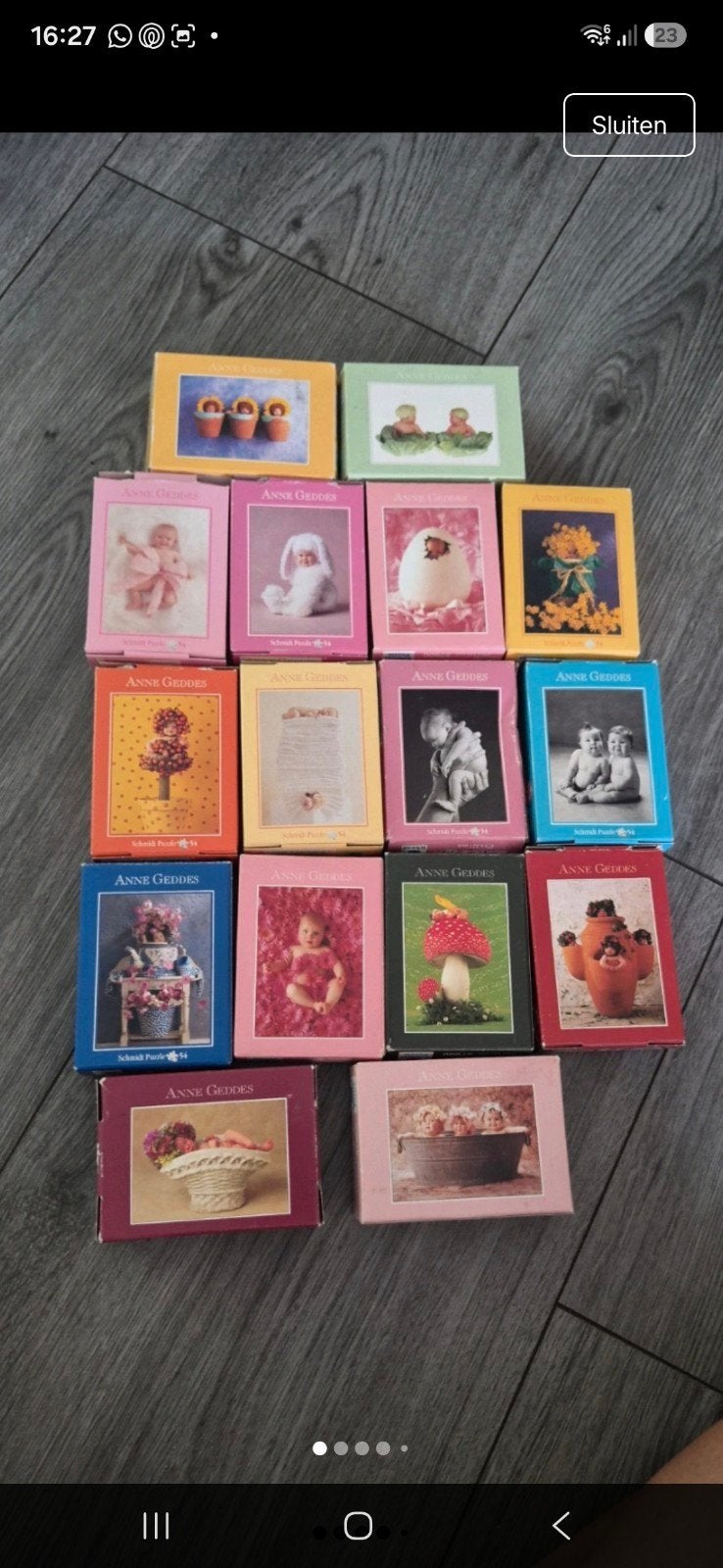 Anne Geddes puzzels - 16 stuks, doosjes beschadigd, Ophalen of Verzenden, Gebruikt