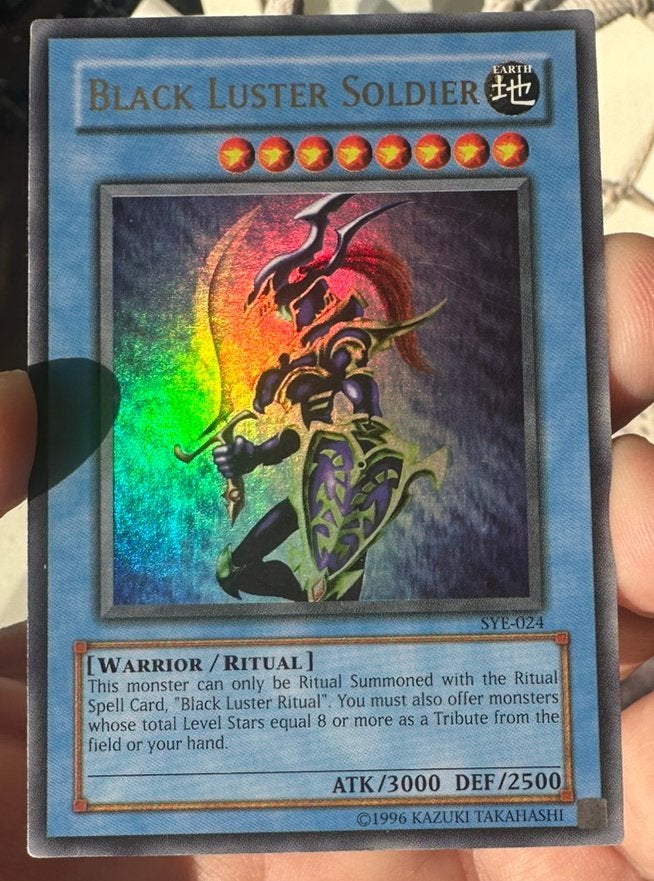 Yu-Gi-Oh! Faded Black Luster Soldier SYE Old US Print !, Ophalen of Verzenden, Gebruikt, Losse kaart, Foil