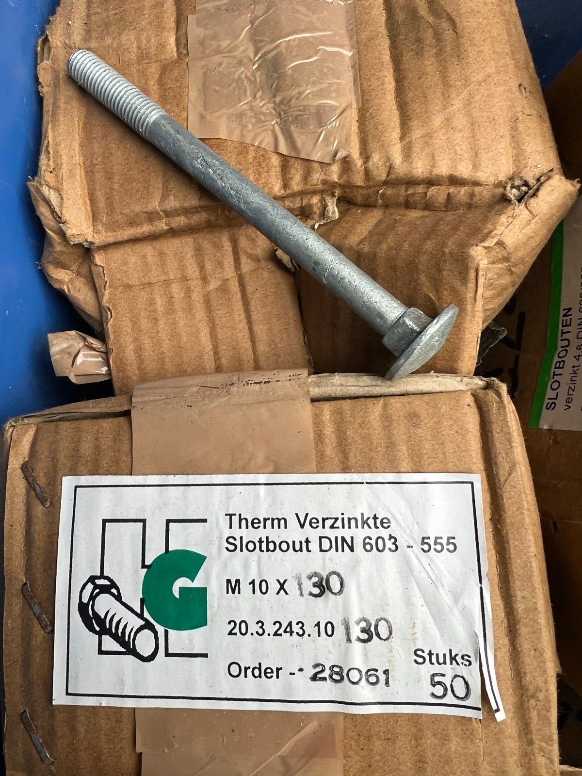 Slotbouten M10 x 130 en M10 x 90 - Thermisch Verzinkt, Ophalen, Nieuw, 100 tot 250 mm, Bouten of Moeren